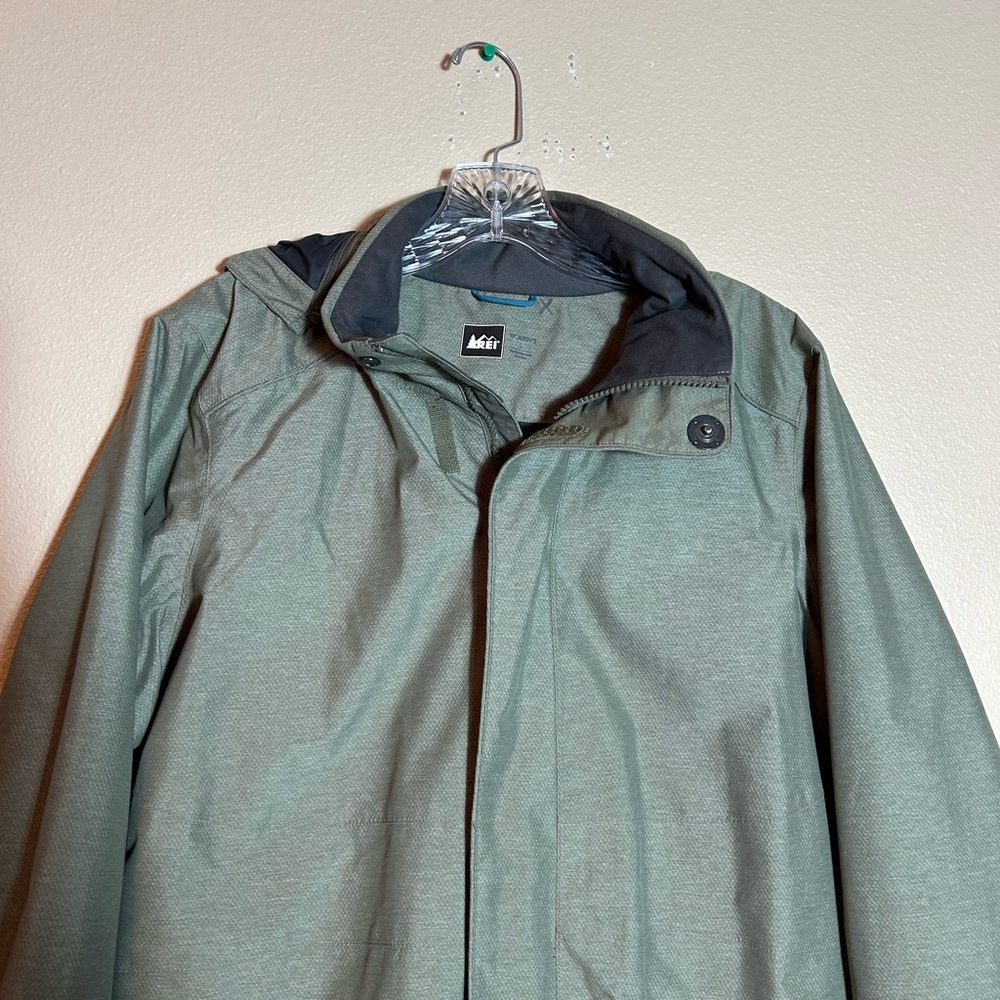Rei E1 Elements Rain Jacket Waterproof Green Nylo… - image 3